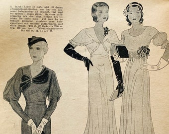 1930er Jahre Modekatalog, Schwedische Modezeitschriften, Art Deco Mode, Frauenzeitschrift, Modegeschichte, Historisches Kleid, Kostümdesign