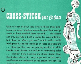 1960s Learn How to Do Embroidery on Gingham Chicken Scratch Instructional PDF Downloadable Reference Patterns Poodle Alphabet Apple Flower