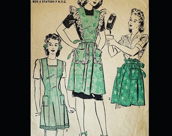 Mail Order 4885 Size small Shoulder Detail Vintage 40s 50s Apron Sewing Pattern Full Bib Apron