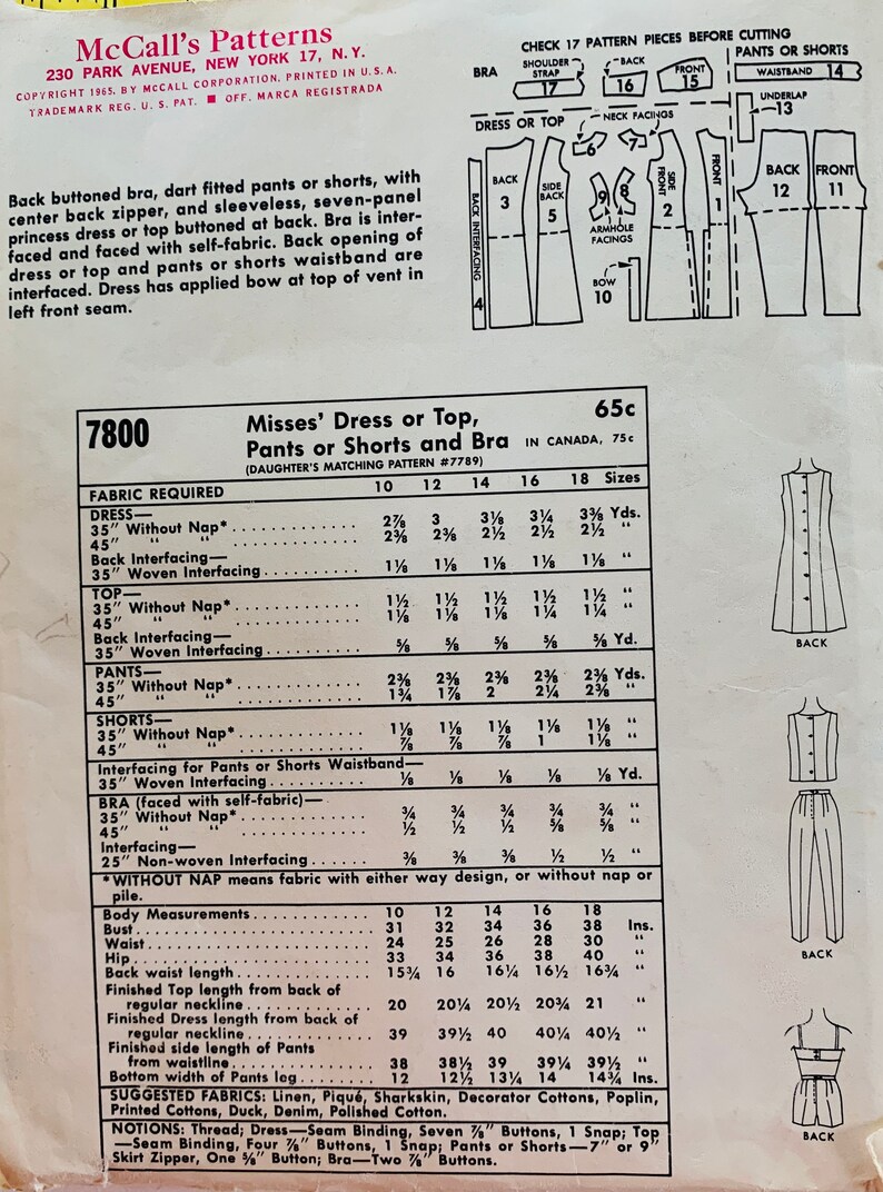 McCalls 7800 B31, Shorts Pattern Sewing, Bra Top Pattern, Cute Dress Pattern, Skinny Pants, 60s Sewing Pattern, Summer Dress Sewing Pattern image 2