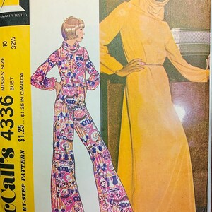 70s Pattern, Cowl Neck Top Pattern, Wide Leg Pants Pattern, Dress with Hood, Flared Pants Pattern, Easy Sewing Patterns, McCalls 4336 B32 image 3