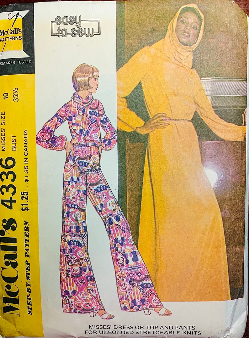 70s Pattern, Cowl Neck Top Pattern, Wide Leg Pants Pattern, Dress with Hood, Flared Pants Pattern, Easy Sewing Patterns, McCalls 4336 B32 image 3