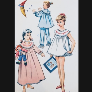 McCalls 2189 8, Girls Pajamas Sewing Patterns, Kids Nightgown Pattern, Childrens Sleepwear Pattern, Two Piece Pajamas Pattern, 50s Pattern