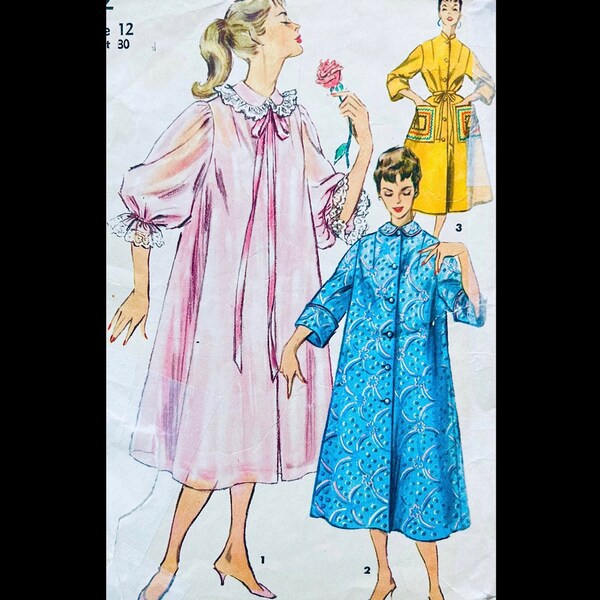 Simplicity 4972 B30, Peignoir Pattern, Negligee Sewing Pattern, Brunch Coat, Petite Patterns, Vintage Robe Pattern, Trapeze Robe Women