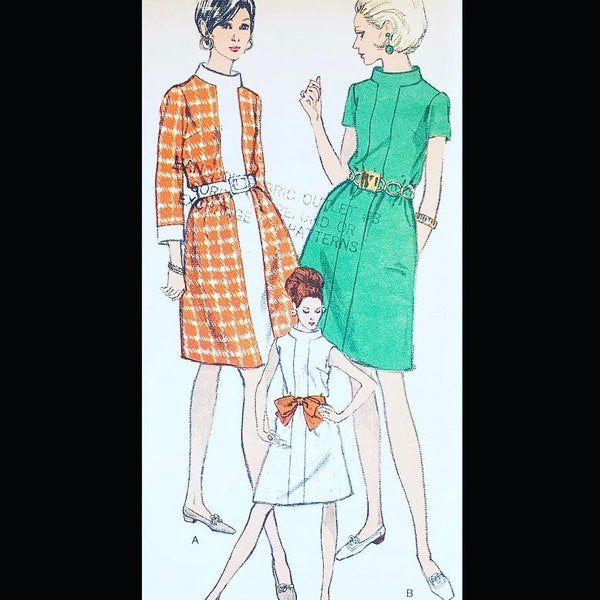 Vogue 7246 B36, A Line Dress Sewing Pattern, Standing Collar Pattern, Color Block, Two Tone Dress Pattern, Modest Dress Sewing Pattern