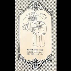 Sailor Suit Pattern, Doll Sailor Dress Pattern, 14 Inch Doll Clothes Patterns, 13 Inch Doll Dress Pattern, Vintage Doll Clothing Patterns