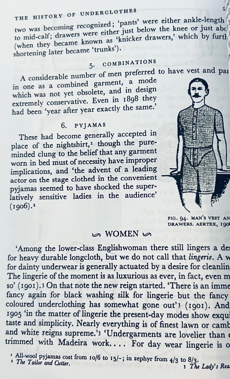 May include: A black and white illustration of a man wearing a vest and shorts. The text in the image reads "Man's Vest and Drawers. Aertex, 1906."