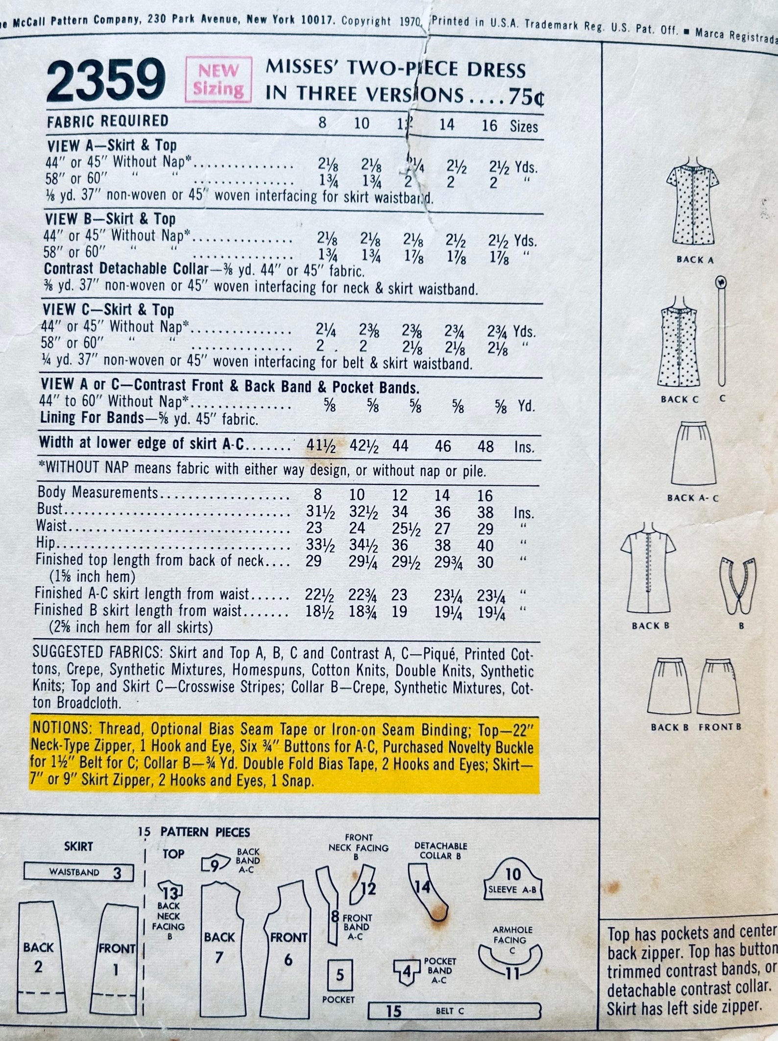 Mccalls 2359 B36, Two Piece Dress Pattern, Dress With Pockets Pattern ...