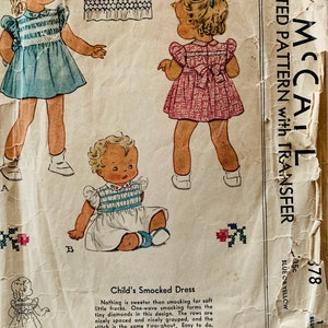 40s Pattern, Toddler Dress Pattern, Smocking Patterns, Smocking Transfer, Smocked Dress Pattern, Vintage Smocking Pattern, McCall 878 Size 1 image 3