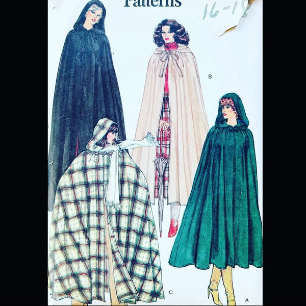 Vogue 7188 L, Hooded Cape Pattern, Vintage Cape Pattern, Patterns for Capes, Long Cape Pattern, Outerwear Pattern, Goth Cape Sewing Patterns