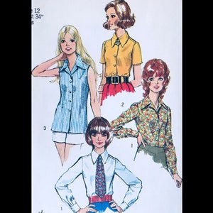 Simplicity 5022 B34, Sleeveless Top Pattern, Button Front Blouse Patterns for Women, Blouses Sewing Patterns, Shirt Pattern Women Sewing