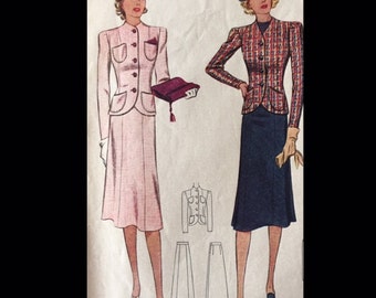 30s Pattern, Womens Suit, Thin Man, Fitted Jacket, Flared Skirt, Two Piece Suit, 1930s Patterns, Work Wear, Midi Skirts, Simplicity 3096 B36