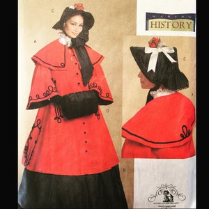 Peut inclure: Un patron de couture vintage pour une robe d'époque victorienne rouge et noire avec un chapeau assorti. Le patron est intitulé "Making History".