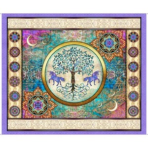 Unicorn Fabric Panel, Tree of Life Quilt Panel, Mystical Fabric, Quilt Panel Fabrics, Quilting Panels on Sale, Multi Color Quilting Cotton