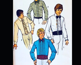 70s Pattern, Mens Dress Shirt Pattern, Tuxedo Shirt Pattern, Bow Tie Pattern, Cummerbund Pattern, Patterns Mens Shirt Simplicity 7205 38