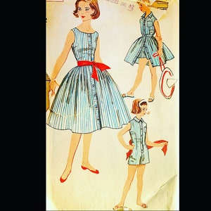 Simplicity 2521 B30, Vintage 50s Playsuit Pattern, Romper Pattern Girl, Button Front Dress Pattern for Girls, Sleeveless Dress Pattern