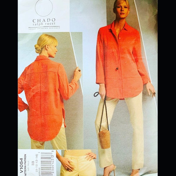 Vogue V1054, Blusenmuster für Frauen, Low Rise Hose Muster, Lockeres Shirt, Designer Schnittmuster, Ralph Rucci, Damen HosenMuster