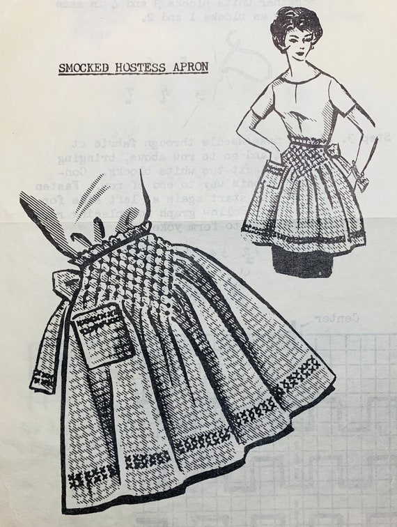 60s Patterns, Gingham Embroidery Pattern, Half Apron Pattern