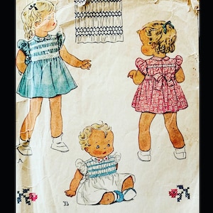 40s Pattern, Toddler Dress Pattern, Smocking Patterns, Smocking Transfer, Smocked Dress Pattern, Vintage Smocking Pattern, McCall 878 Size 1 image 1