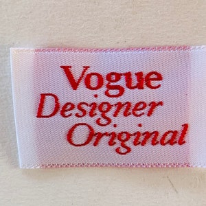 Vogue Designer Original Label Vintage 70s Embroidered Clothing Tag Red & White Garment Sewing