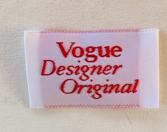 Vogue Designer Original Label Vintage 70s Embroidered Clothing Tag Red & White Garment Sewing