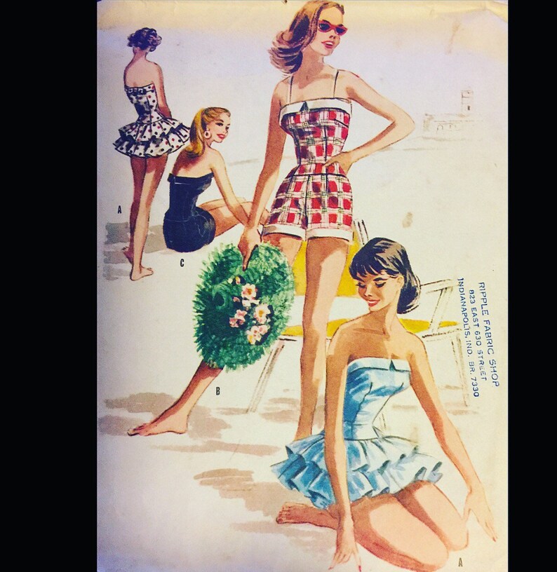 Vintage 50s Ruffled Ballerina Strapless Swim Suit Bathing Suit VLV Swimsuit Playsuit Sewing Pattern 3654 B31
