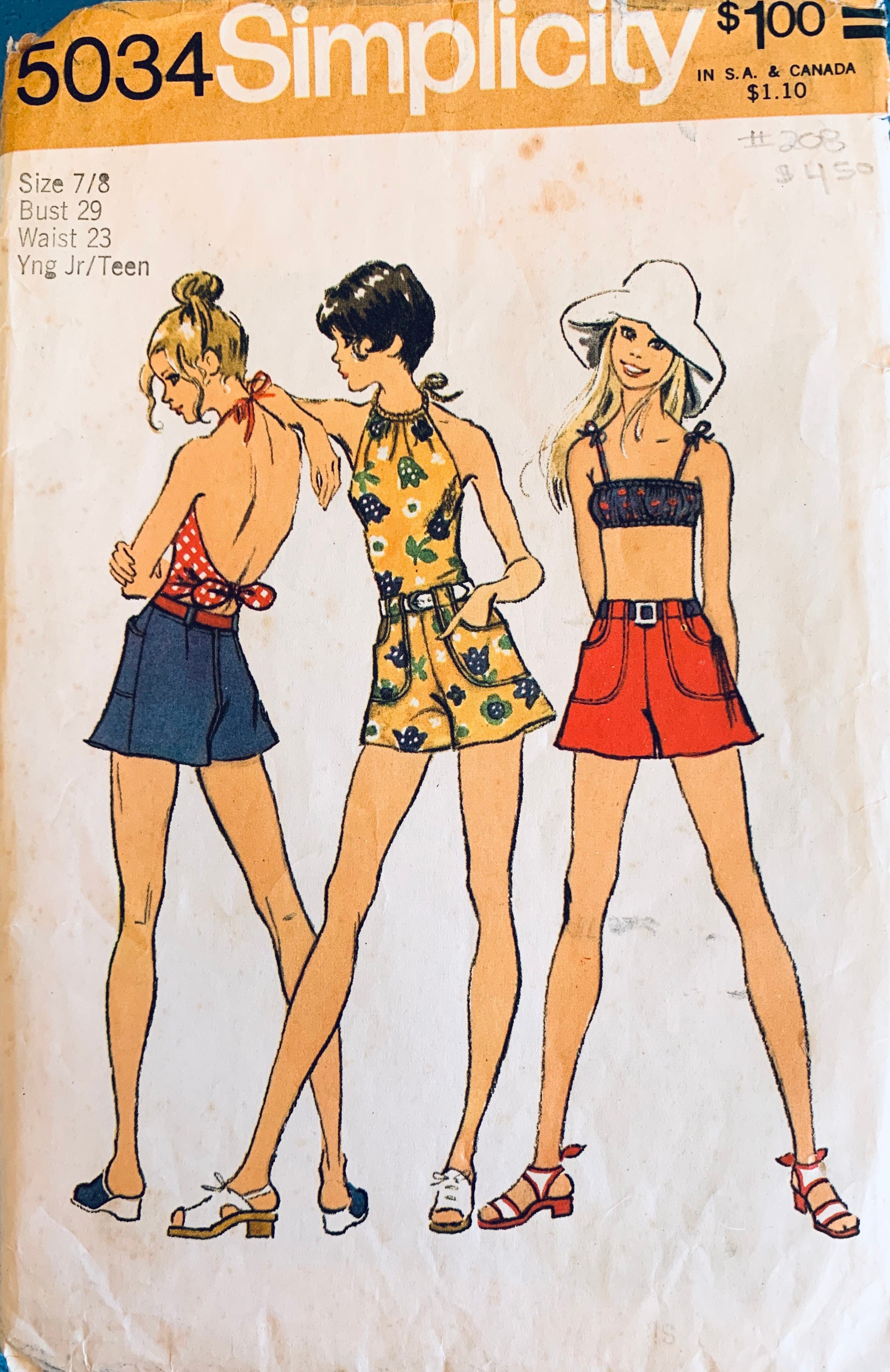 Simplicity 5034 B29, Halter Top Pattern, Shorts With Pockets Pattern ...