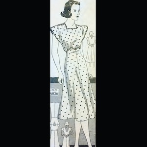 Vintage 30s Sweet Cap Sleeve Diagonal Seam Day Dress Sewing Pattern 4836 B34