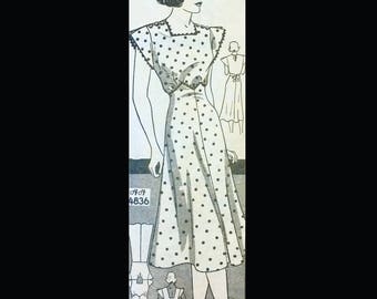 Vintage 30s Sweet Cap Sleeve Diagonal Seam Day Dress Sewing Pattern 4836 B34