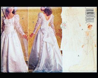 90s Wedding, Dress Gown, Detachable Train, Dropped Waist, Princess Seam, Bow, Vintage, Sewing Pattern, Butterick 3239, 12 14 16