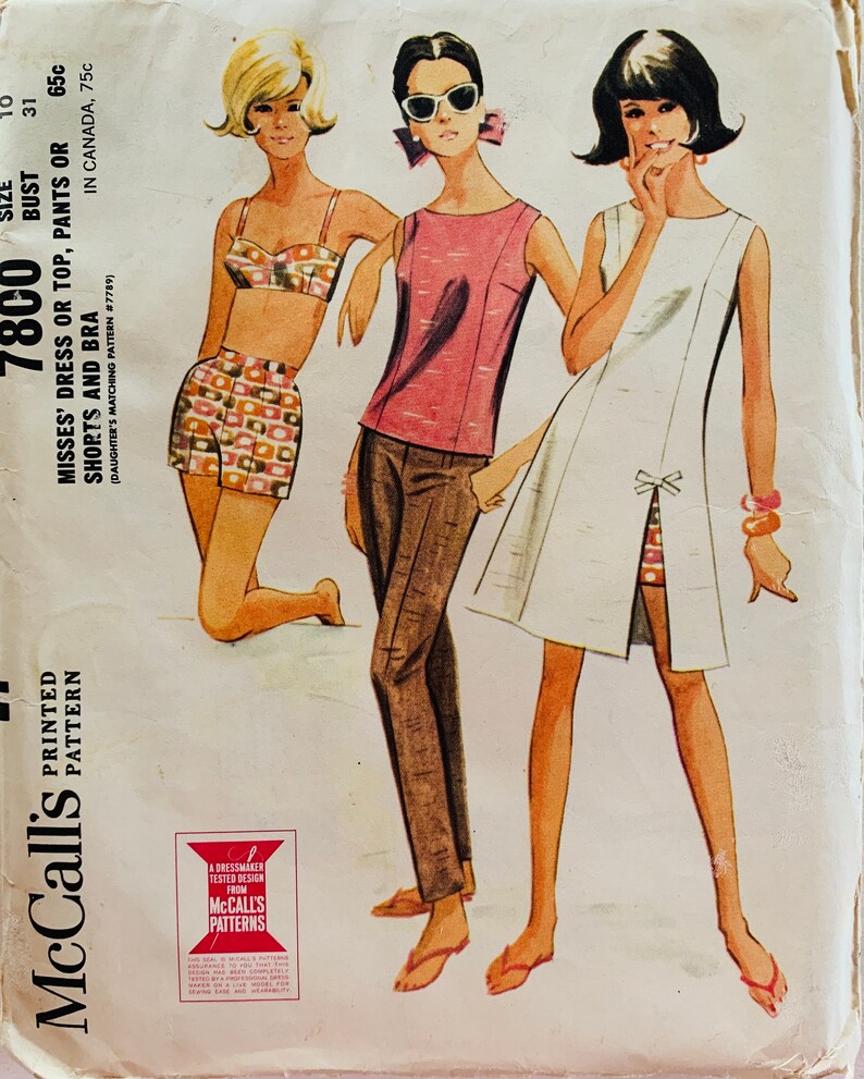 McCalls 7800 B31, Shorts Pattern Sewing, Bra Top Pattern, Cute Dress Pattern, Skinny Pants, 60s Sewing Pattern, Summer Dress Sewing Pattern image 3