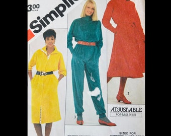 Simplicity 6023, Shirtwaist Dress Pattern, 80s Jumpsuit Pattern, Jumpsuits Sewing Pattern, Dress with Pockets Pattern, Knit Dress Pattern