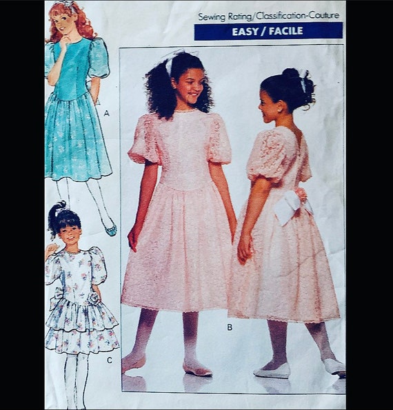 Simplicity 6859 12 14, Girls Fancy Dress Pattern, First Communion Dress  Pattern, Drop Waist Dress Pattern, Sewing Patterns for Kids 