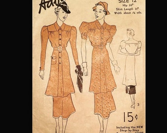 Vintage 30s Art Deco Era Tiered Thin Man Myrna Shirtwaist Dress Suit Frock Sewing Pattern 1601 B30