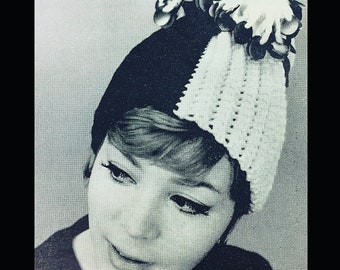 Vintage 60s Hat, Crochet Pattern, Harlequin Hat, Crocheted Hats, Paillettes, Millinery Pattern, Pattern for Hat, Womens Hat,Downloadable PDF