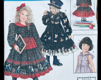 Simplicity 9436 Daisy Kingdom Patterns, Toddler Fancy Dress Sewing Pattern, Border Print Dress, Matching Doll Pattern, Holiday Dress Pattern