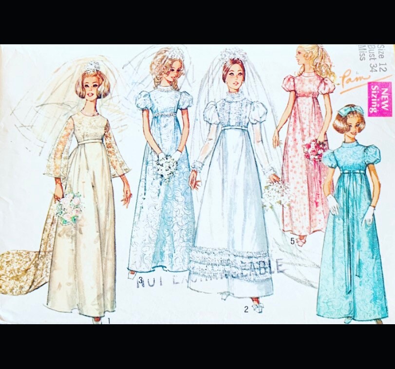 Wedding Gown Pattern, Modest Wedding Dress Pattern, Juliet Sleeve Pattern, Bridal Gown Pattern, Empire Waist, Simplicity 8589, Bust 34