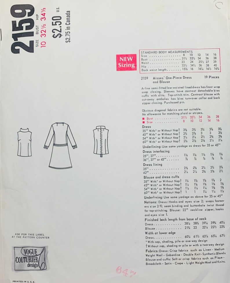 60s Pattern, Asymmetrical Dress Pattern, Vogue Designer Sewing Patterns, Galitzine Pattern, Drop Waist Dress Pattern, Vogue 2159 B32 image 2