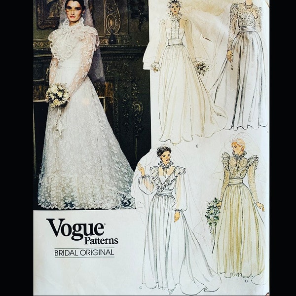 Wedding Gown Sewing Pattern, Cottage Core, Wedding Dress Pattern Vintage, Patterns For Wedding Dress, Bridal Gown Patterns, Vogue 2864 B32