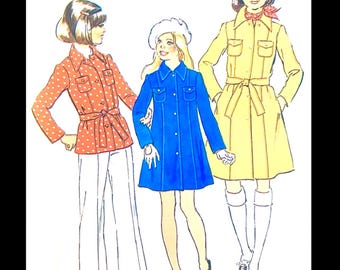 Simplicity 7318 8, wykrój na płaszcz dla dziewczynki, wykrój na płaszcz w kształcie litery A, wykrój na trencz dla dziecka, wykrój na kurtkę jesienną, wykroje na płaszcze dla dziewczynki