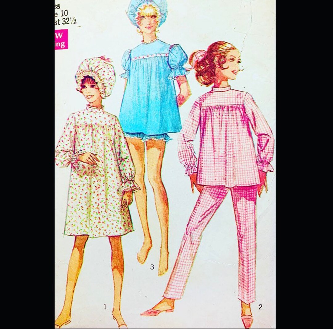 Simplicity 7841 B32, Baby Doll, Pajama Set Pattern, Womens Pajama