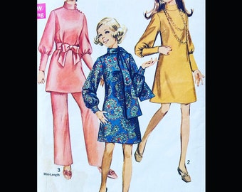 Simplicity 8361 B36, Pantsuit Pattern, A Line Dress Pattern, Leg o Mutton Sleeve Vintage Blouse Sewing Pattern, Pant Suit Pattern