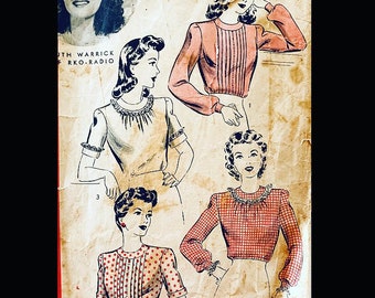 40s Pattern, Pintuck Blouse, Button Back Blouse, Blouse Patterns, Long Sleeves, Cuffed Sleeve Blouse, Movie Star, Hollywood 1165 B30