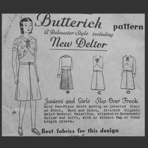 Antique Vintage 1930s Junior Girl's Slip Over Pleat Front Frock Dress Sewing Pattern Butterick 3660 Size 9 image 1