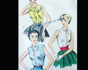 50s Pattern, Button Front Top, Sleeveless Blouse, Shell Top, Square Collar, Womens Blouse, 50s Blouse, EASY Patterns, Simplicity 4238 B36