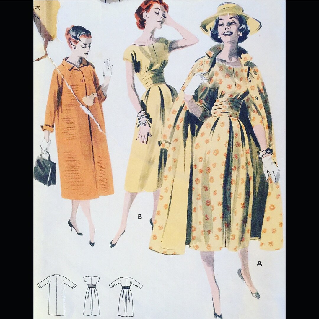 Vintage Coat Sewing Pattern, Fitted Sheath Dress Pattern, Winter Coat Pattern, 60s Coat Pattern