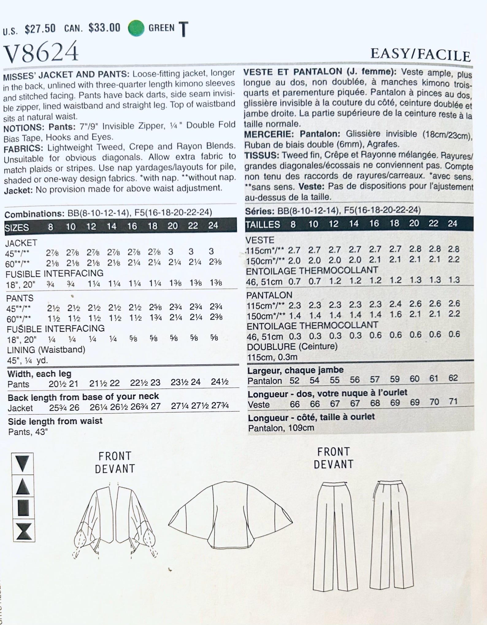 Vogue 8624, Batwing Jacket Pattern, Short Jacket Sewing Pattern Women ...