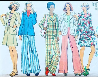 70s Pattern, Flared Pants Pattern, Flared Skirt Pattern, Skirt Patterns, Blazer Pattern, Wide Leg Pants Pattern, Simplicity 5571 B36