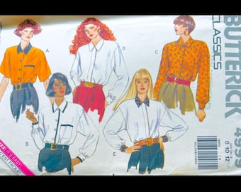 Butterick 4999 M, wykrój na bluzkę z guzikami z przodu, wykrój na damski top, wykroje na bluzki damskie, wykroje na urocze topy, wykroje z lat 80.