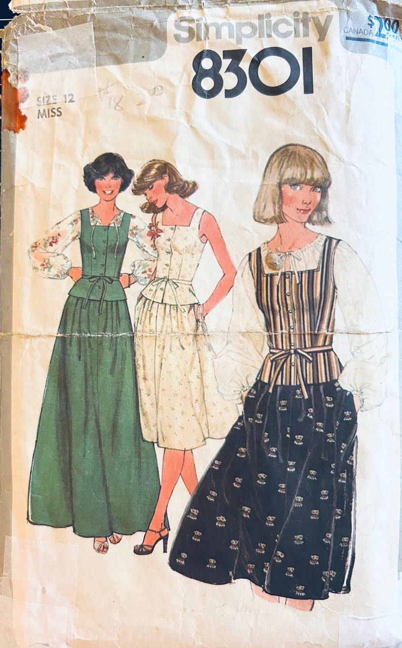 Simplicity 8301, Peplum Dress Sewing Pattern, Cottagecore Dress Pattern ...